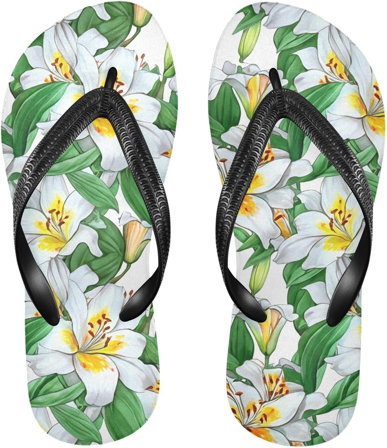 

Женские и мужские пляжные шлепанцы с ремешком между пальцев Lily Leaves, белые, резиновые, с нескользящей подошвой, летние тапочки для душа и пляжа Sinestour