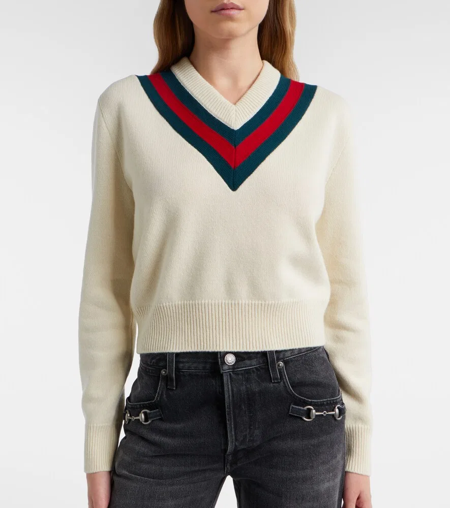 Свитер Gucci Web Stripe, шерстяной с полоской, белый — фото 3