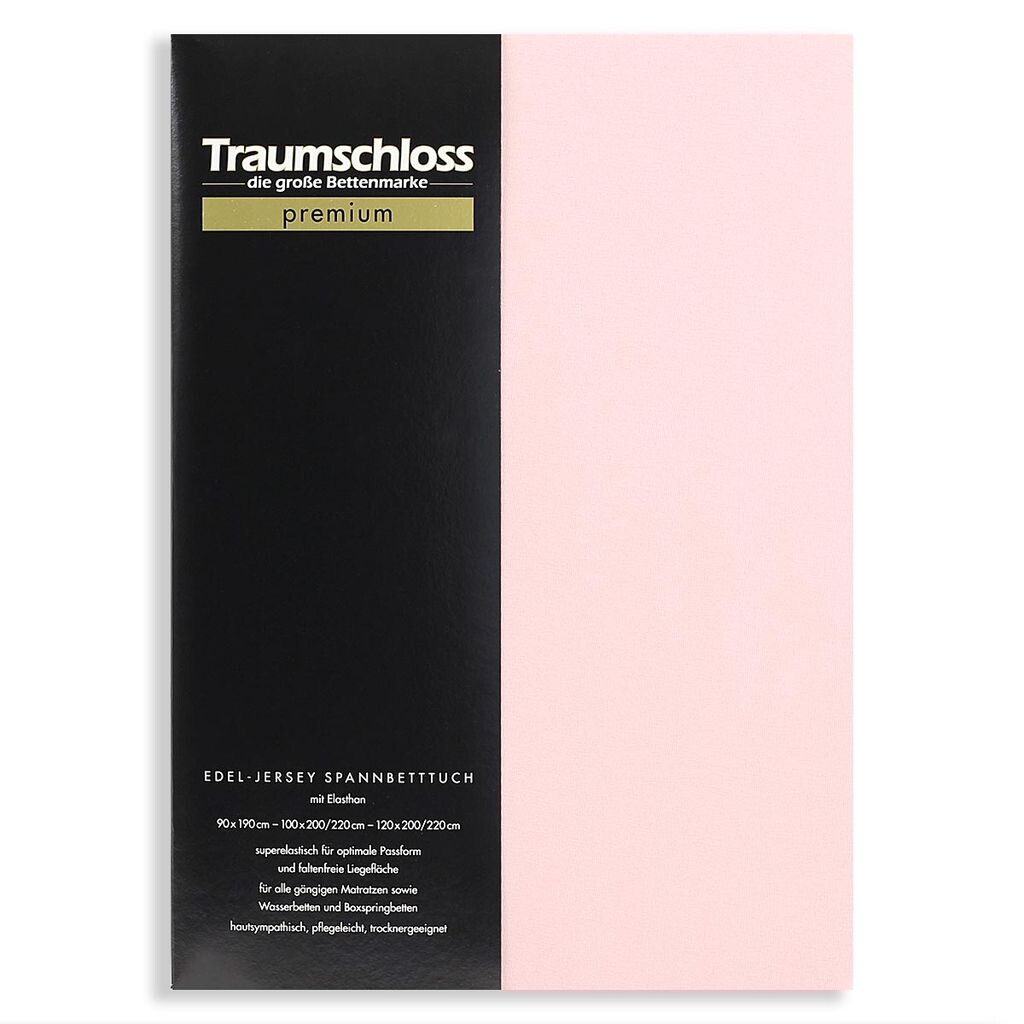 

Простыня Traumschloss premium из благородного джерси 140-160 x 200-220 см пудра (розовый) 165 г/м², 95 % чесаный хлопок Mako, 5 % эластан