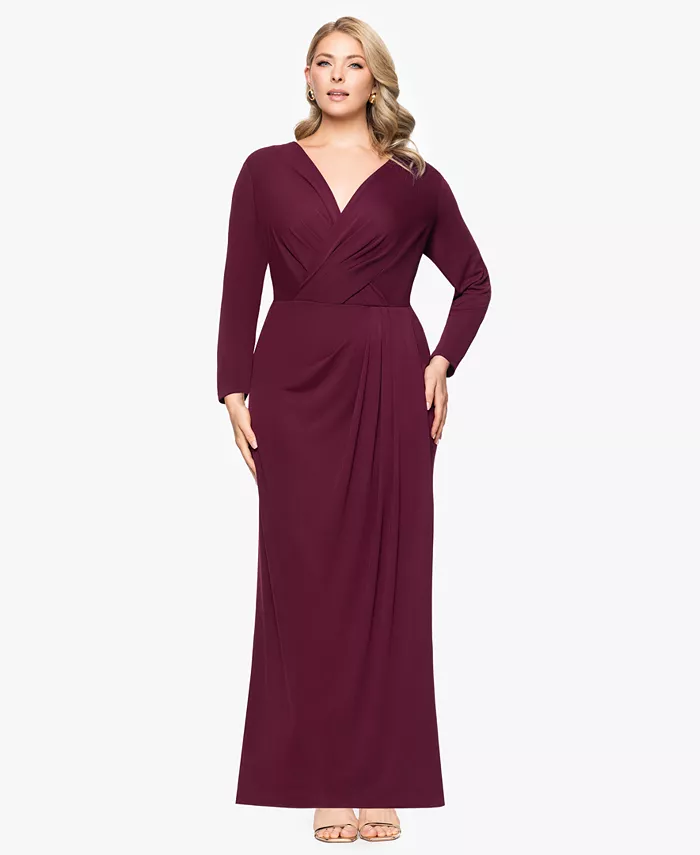 

Платье больших размеров из матового джерси с длинными рукавами Betsy & Adam, фиолетовый