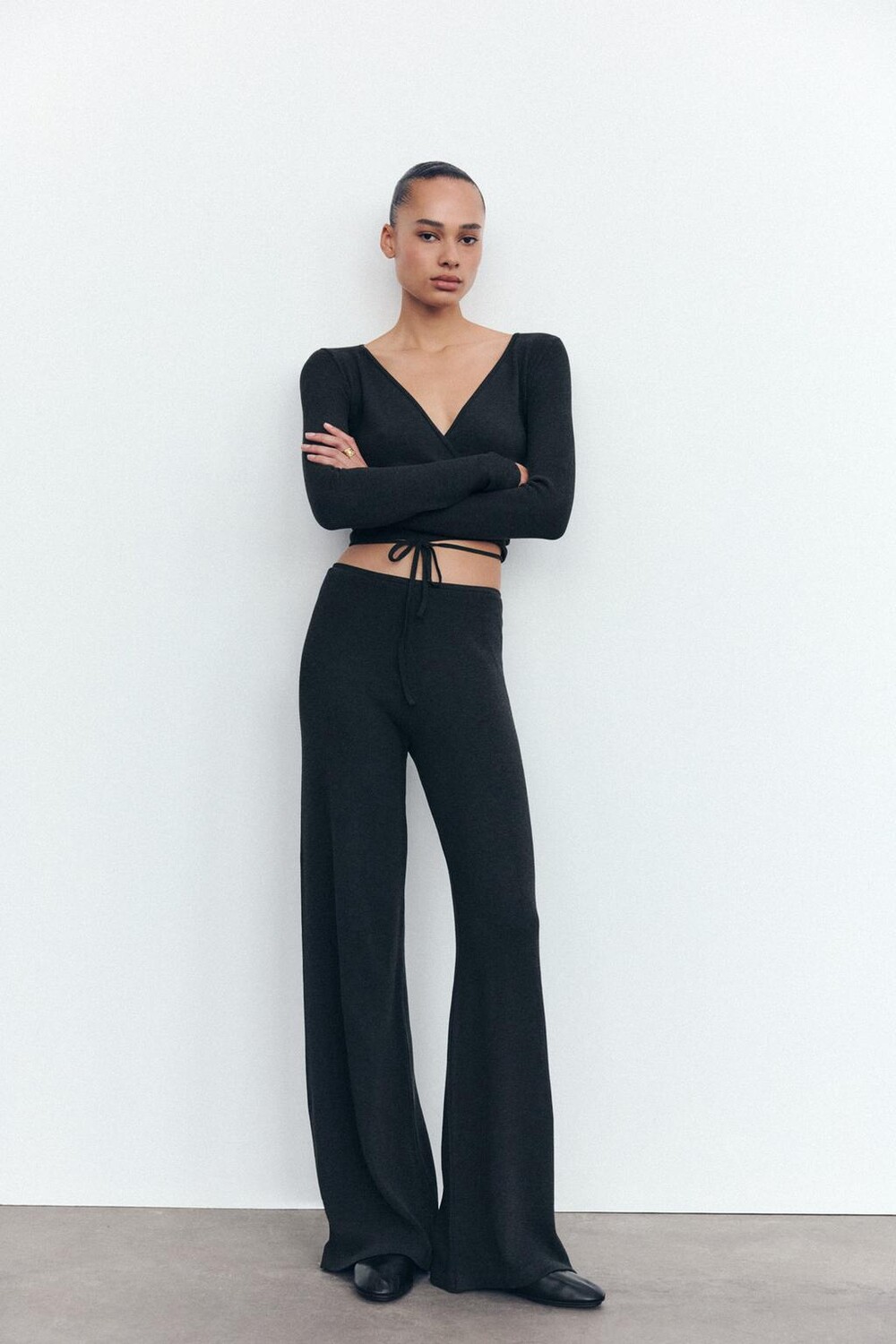 

Бесшовные широкие брюки ZARA, темно-серый