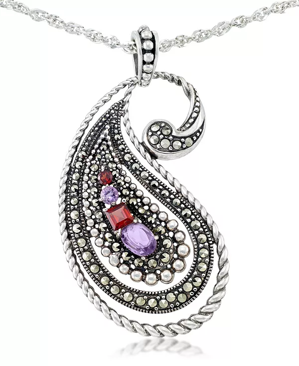 

Подвеска с аметистом (5/8 карата), гранатом (3/8 карата) и марказитом в узоре пейсли на цепочке длиной 18 дюймов из стерлингового серебра Macy'S, multi