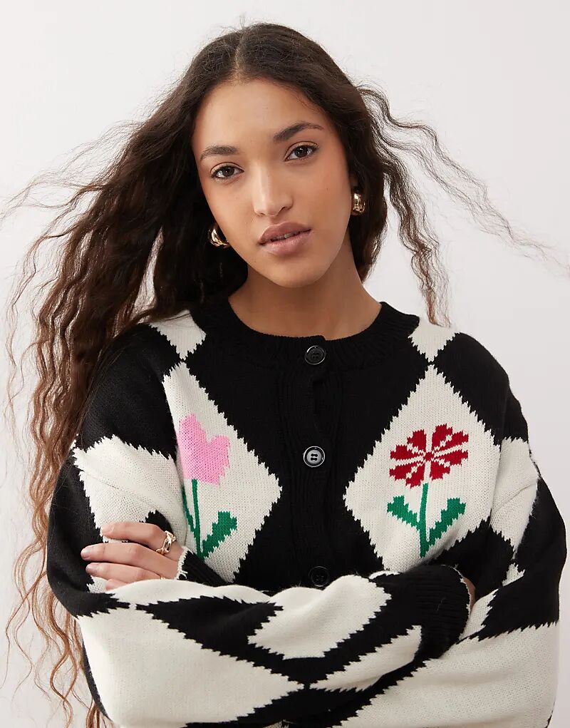 

Кардиган Miss Selfridge с круглым вырезом и цветочным принтом в виде ромбов