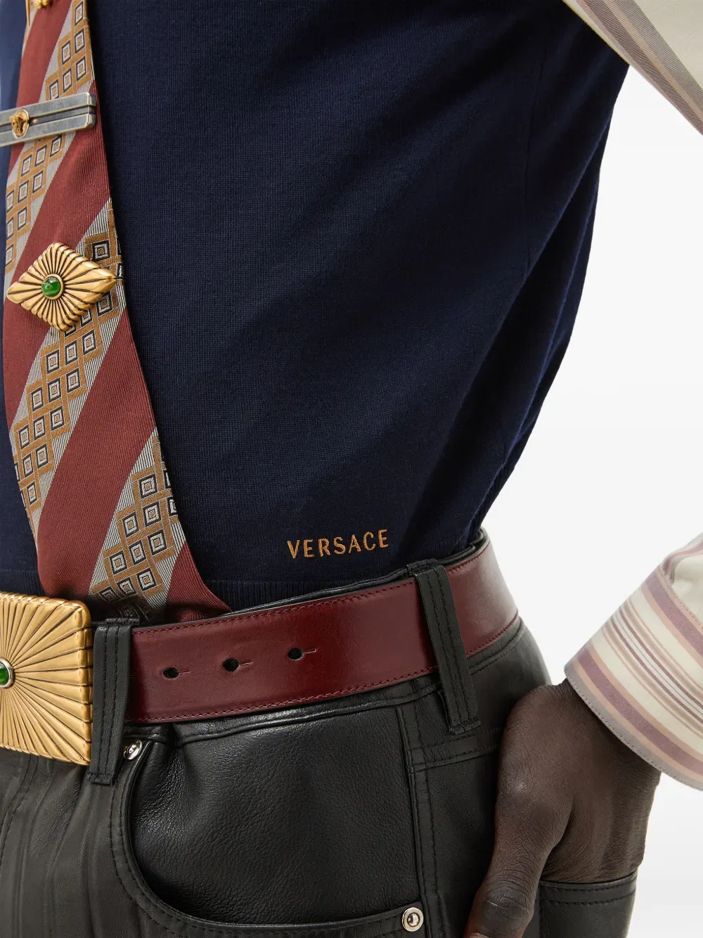Вышитый шерстяной вязаный жилет Versace, синий — фото 4