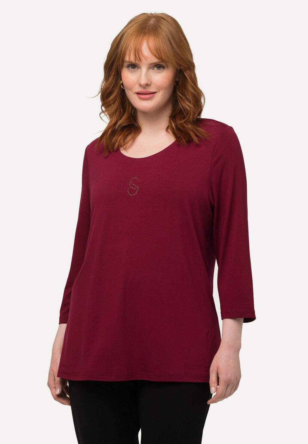 

Футболка с длинным рукавом Sierstenen Klassiek Ronde Hals 3/4 Mouwen Ulla Popken, цвет donker kersenrood