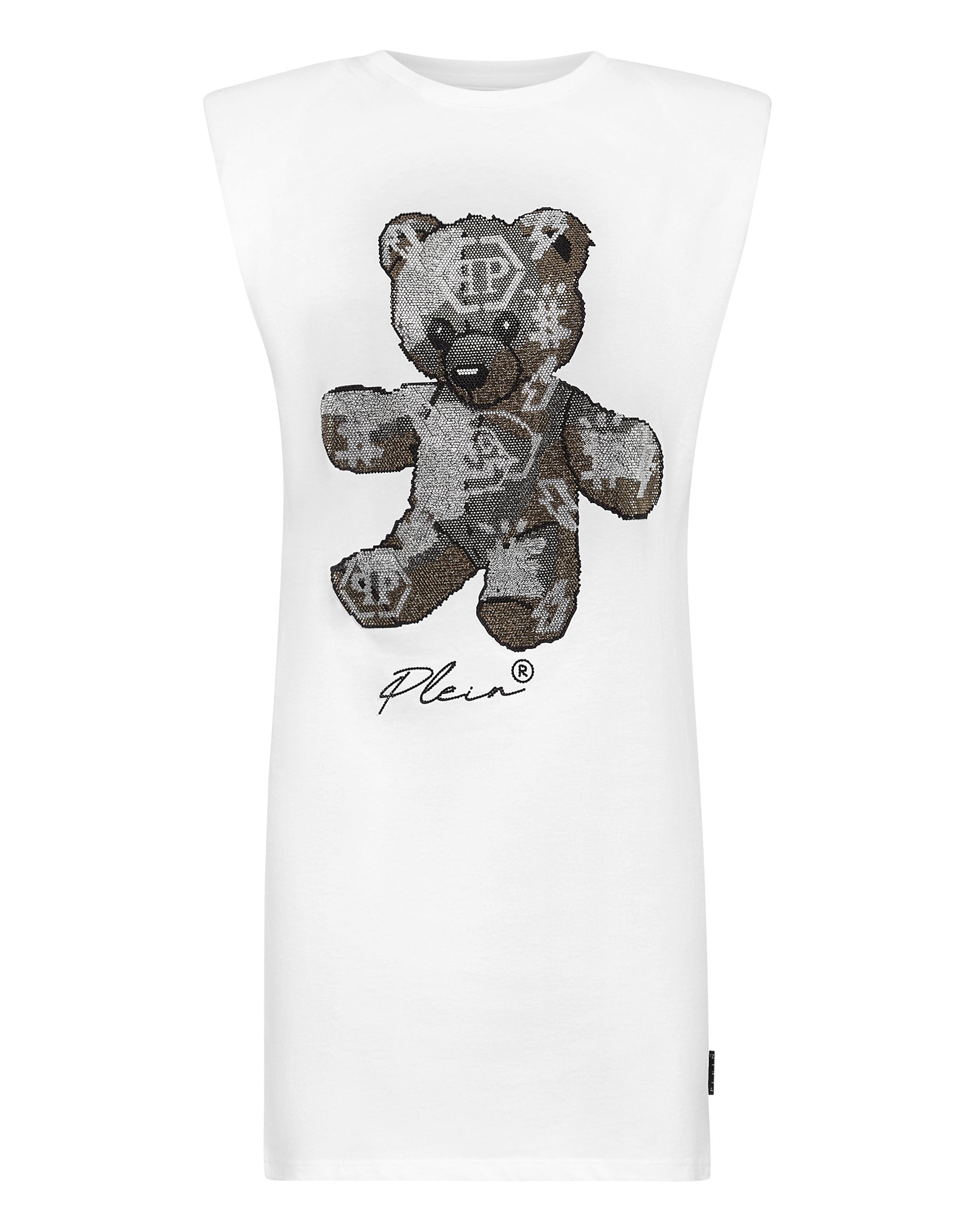 

Короткое платье без рукавов Teddy Bear со стразами PHILIPP PLEIN, белый