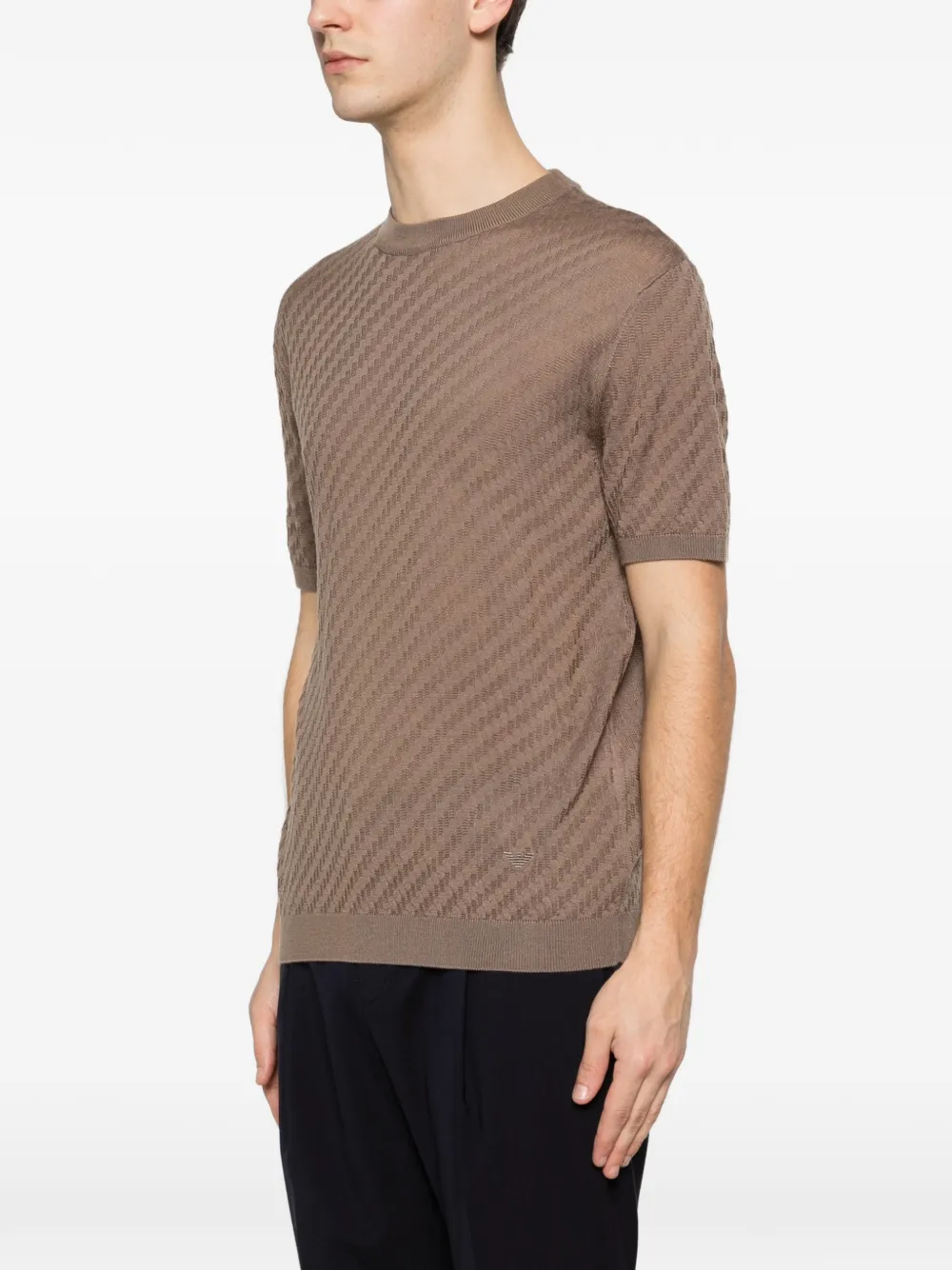 Фактурная футболка с круглым вырезом Emporio Armani, коричневый — фото 3