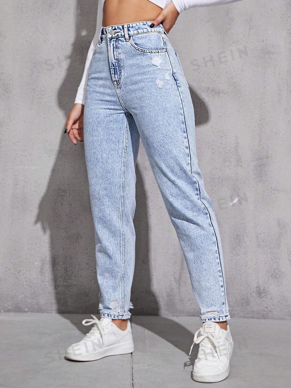 

EZwear Зауженные джинсы с внутренней молнией Shein, светло-голубой