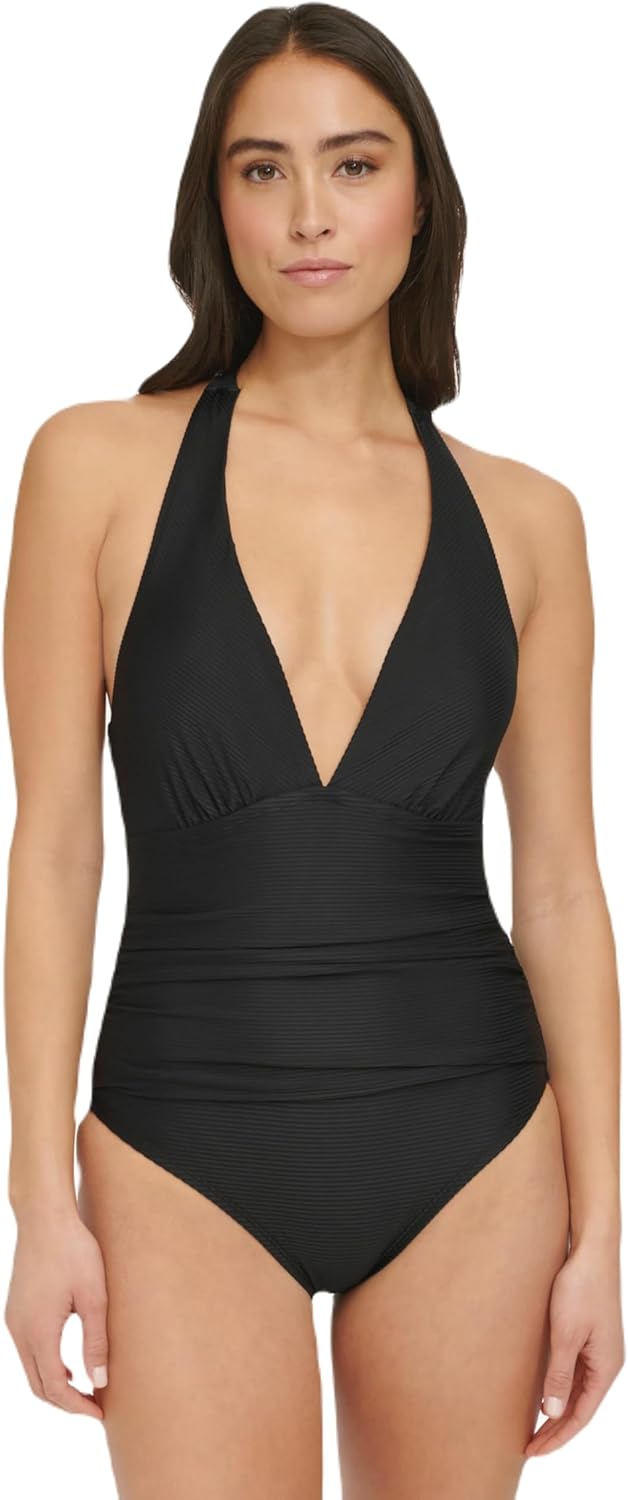 Женский слитный купальник Tommy Hilfiger Stretch Tummy Control с бретелями через шею, Ebony — фото 2
