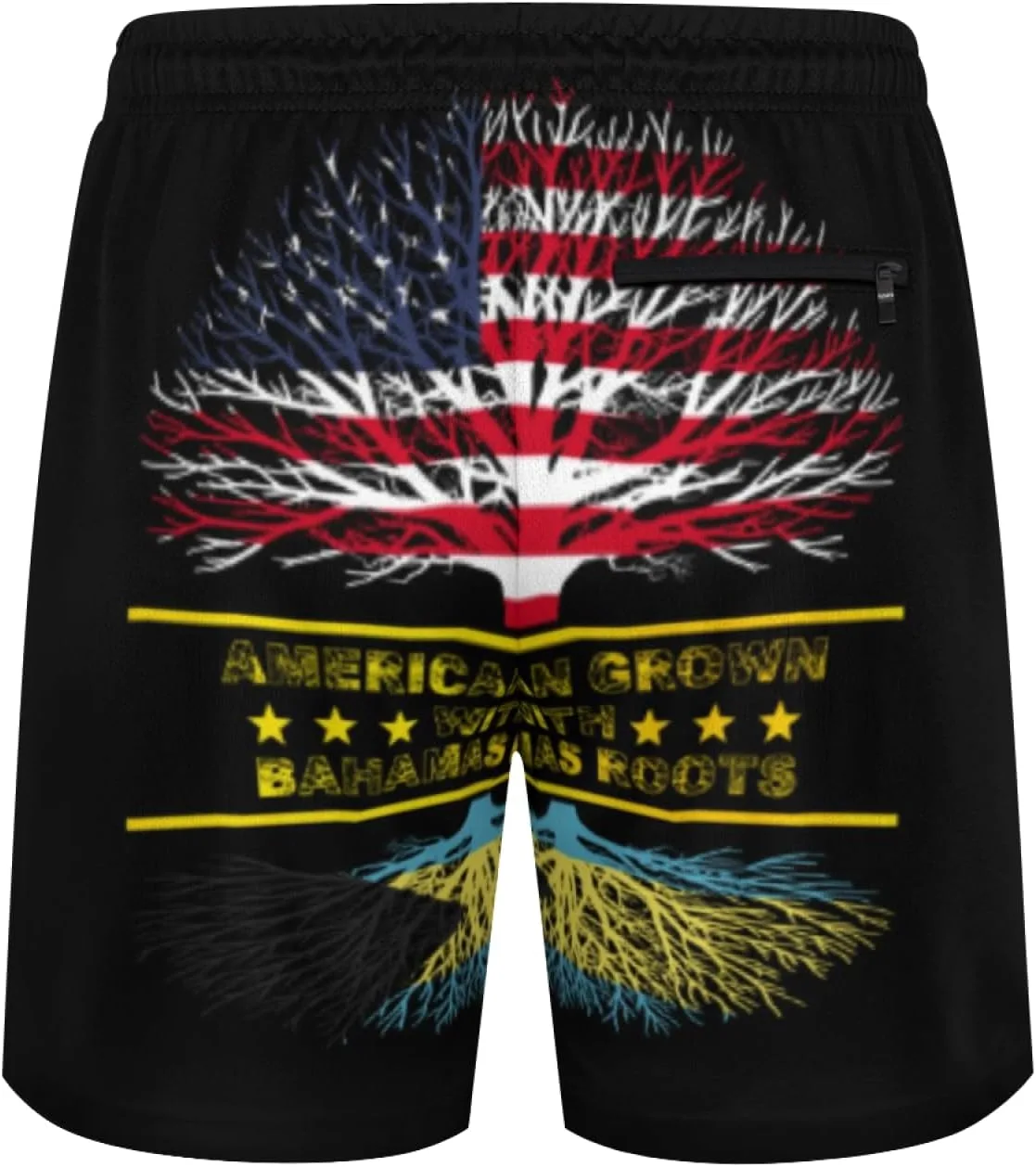 Мужские плавки American Grown and Bahamas Roots с сетчатой ​​подкладкой, завязками, быстросохнущие, с карманами Generic, черный — фото 3