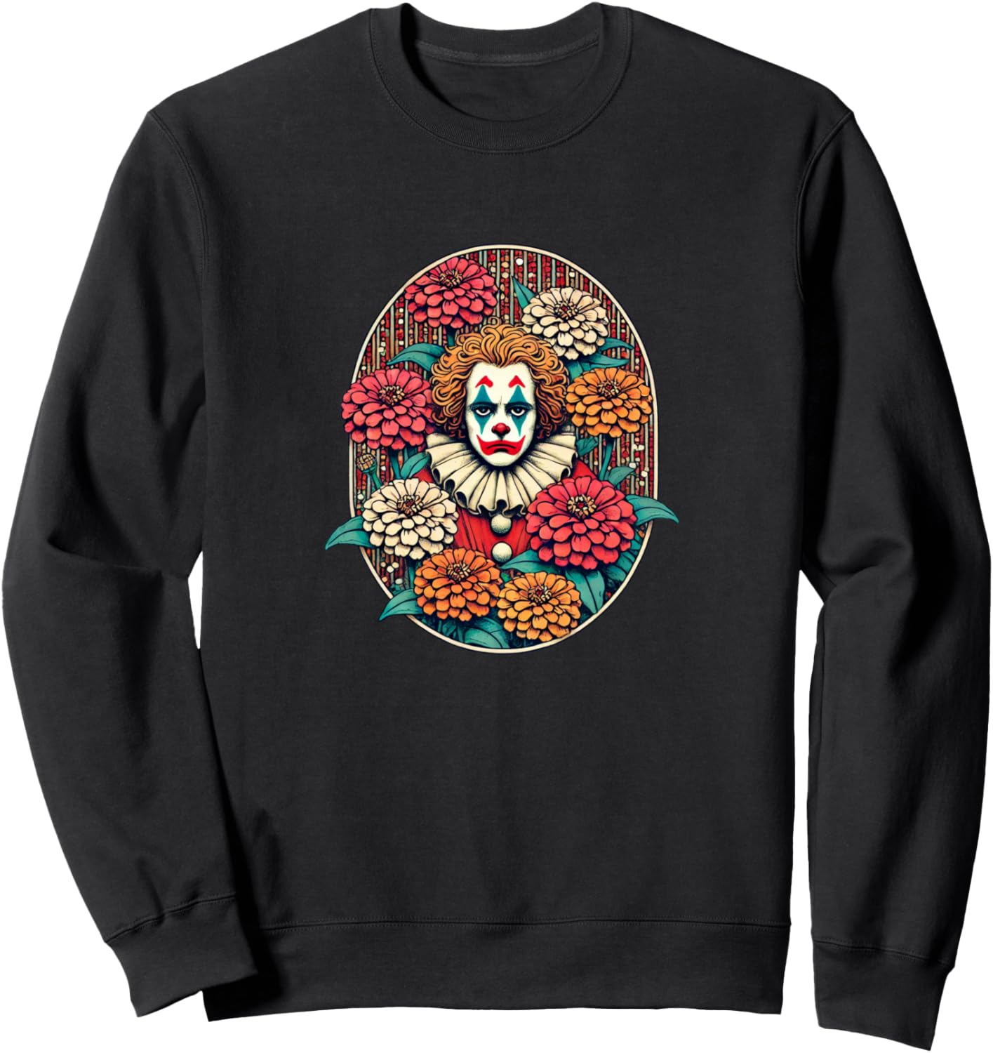 

Иллюстрация грустного клоуна, толстовка с цветочным рисунком клоуна Retro Clown Arts Bubb, черный