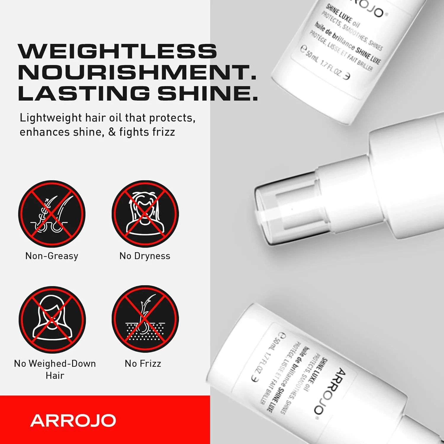 Arrojo Shine Luxe Hair Oil, 50 мл - несмываемое масло без парабенов и сульфатов с витамином B5, жожоба и миндалем для интенсивного увлажнения и термозащиты всех типов волос — фото 3