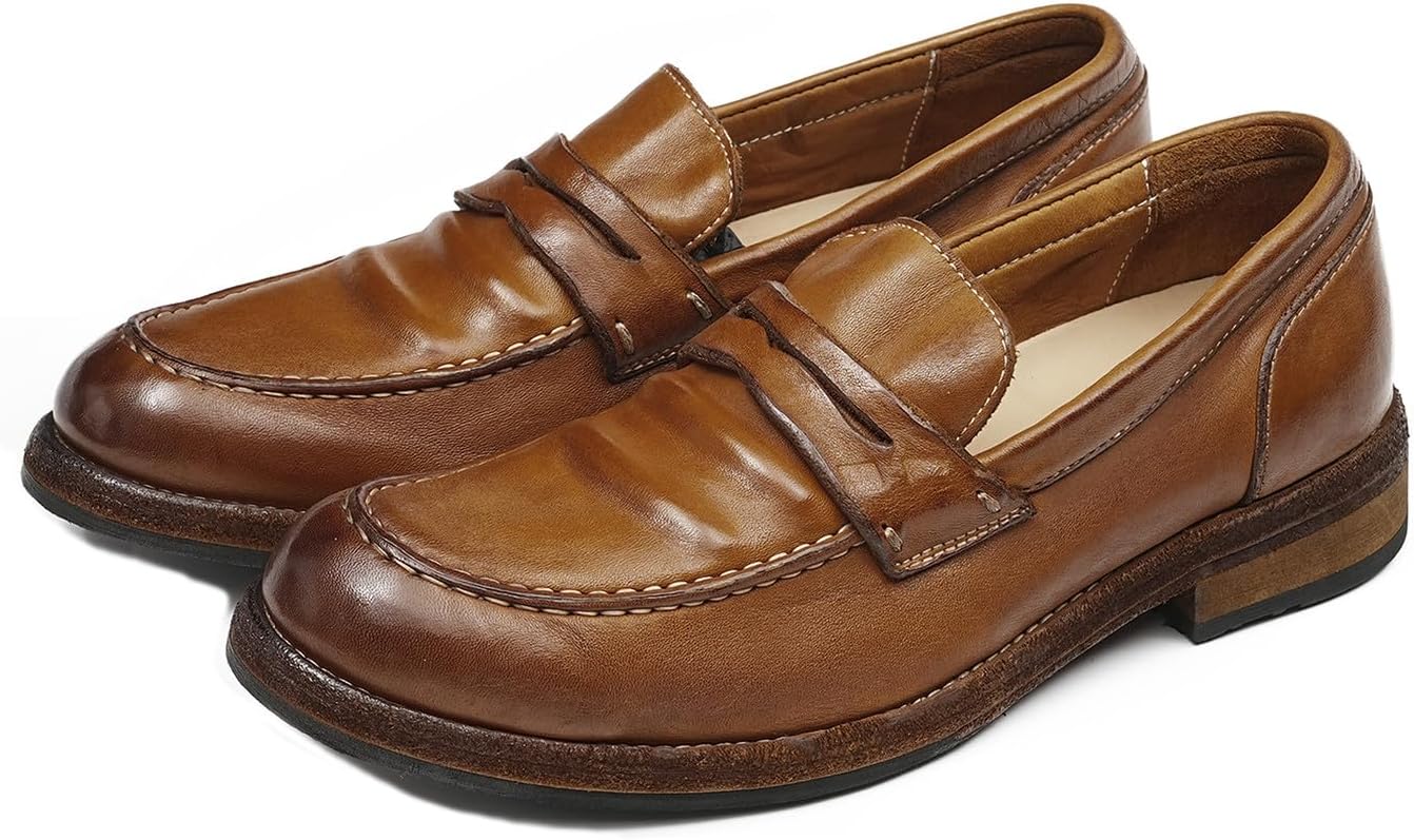 

Мужские слипоны Santimon из конской кожи - формальная обувь ручной работы с прошивкой по технологии Goodyear, модная дышащая кожаная подкладка для повседневного делового стиля и свадьбы, коричневый