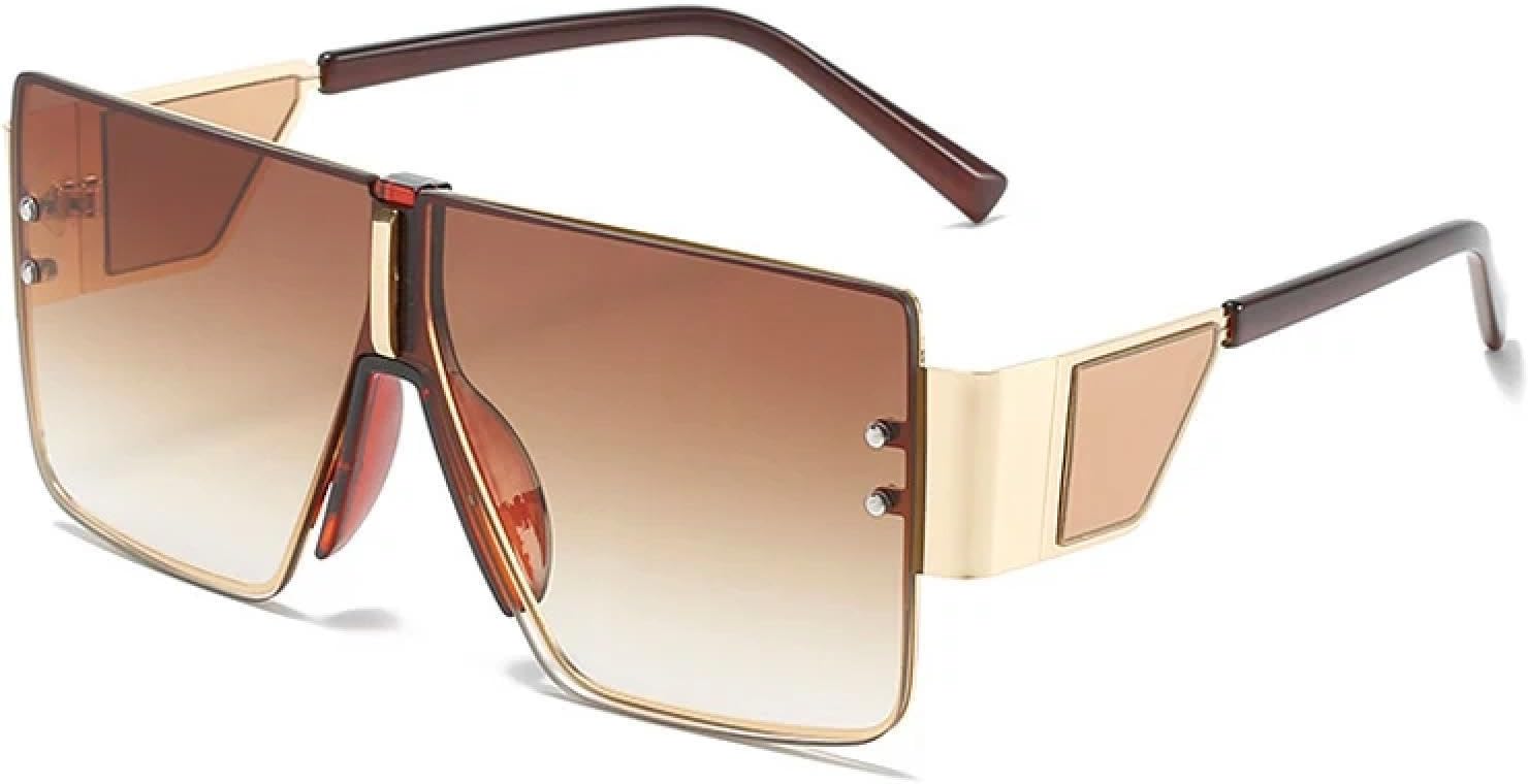 

Крупные солнцезащитные очки для женщин и мужчин в стиле ретро с большой оправой, цельные, модные, для активного отдыха и вождения, с защитой от УФ-излучения UV400 TKKTLLT, Brown Gradient Tea