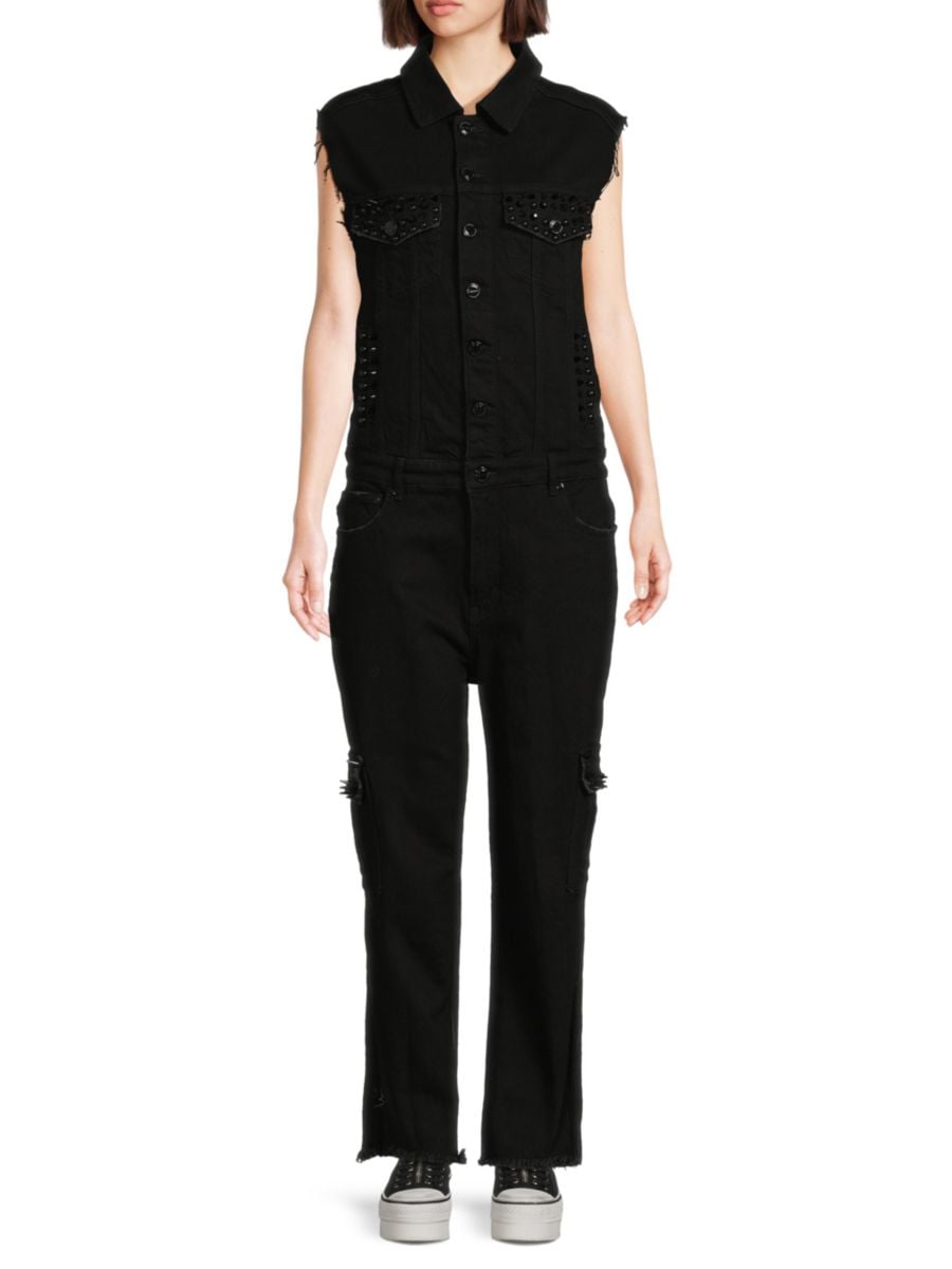 

Джинсовый комбинезон с шипами Rebecca Minkoff, цвет True Black