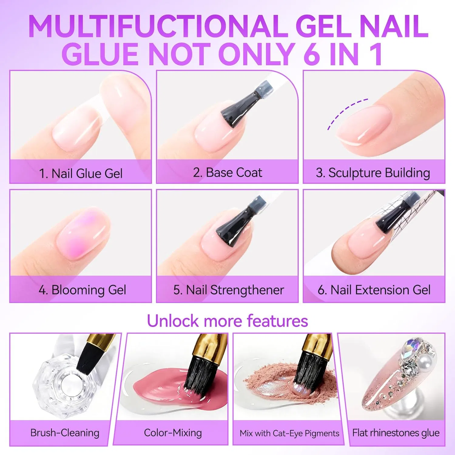 Суперпрочный клей-гель для ногтей Gelike ec 6 в 1 Gelike Ec, 1.0 - Clear — фото 3