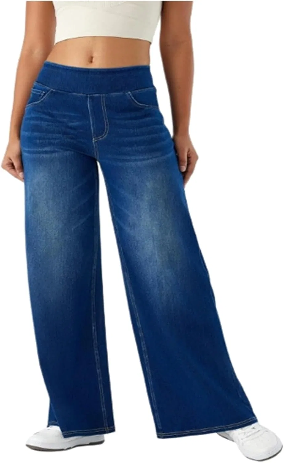 Джинсы широкие, High Waisted, Blue-a
