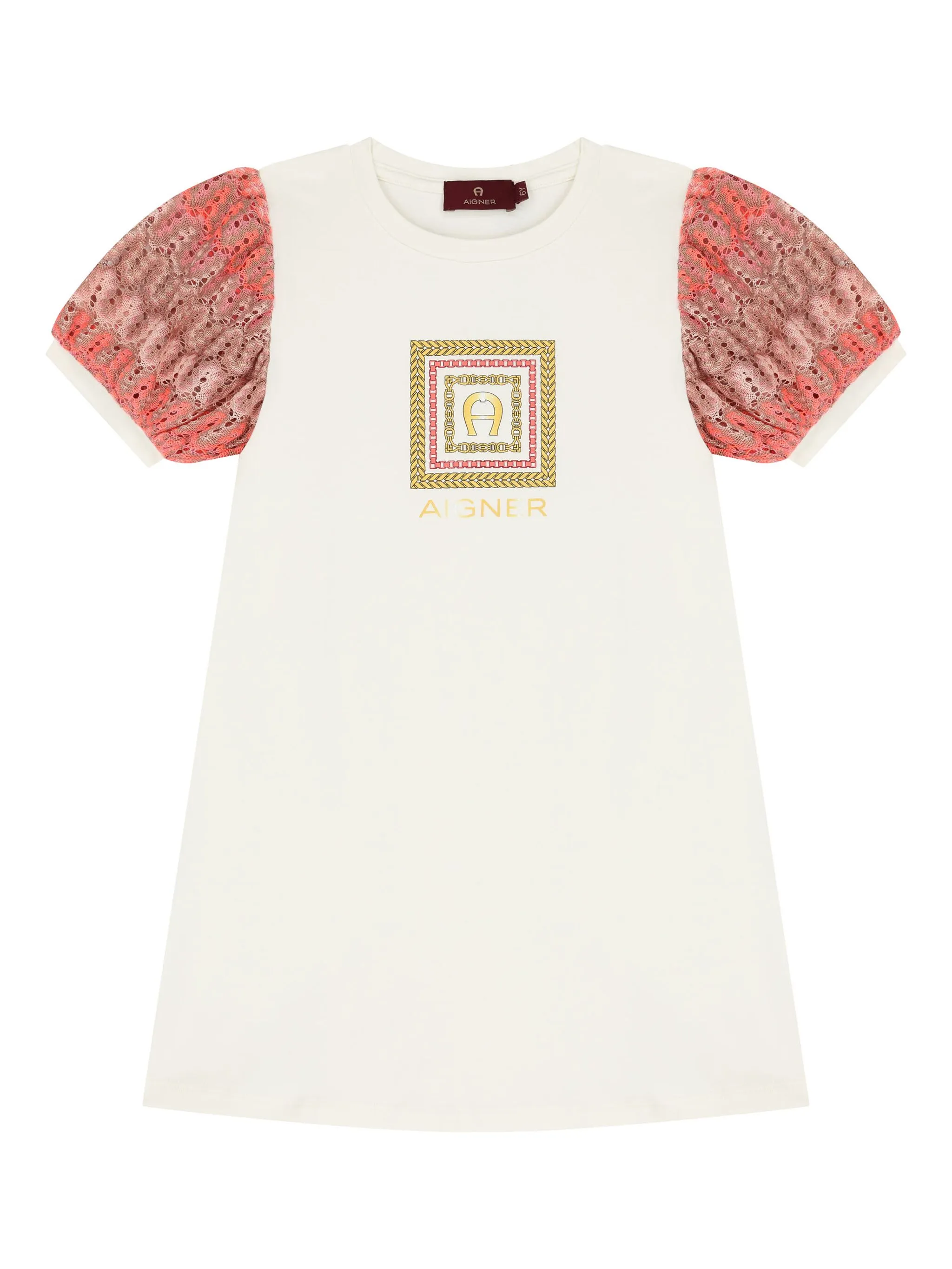 

Платье с рукавами в технике кроше и принтом Aigner Kids, белый