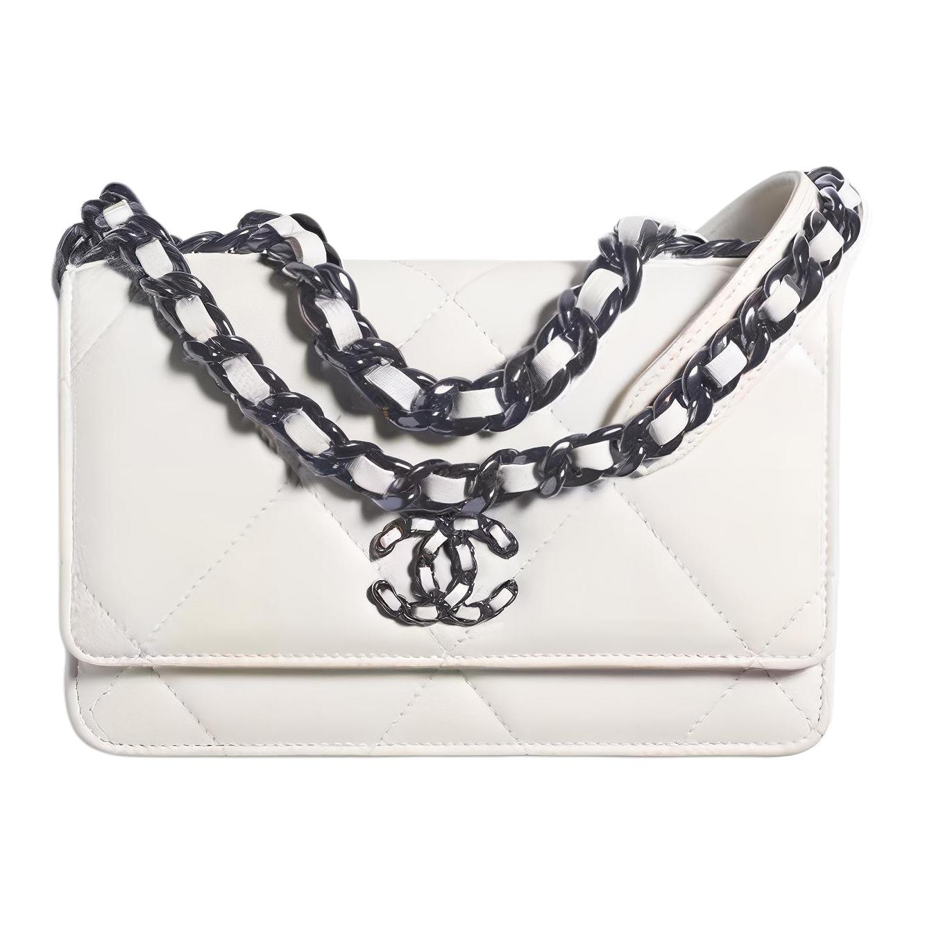 

CHANEL Миниатюрная женская сумка-кроссбод из зимней коровьей кожи бело-черная