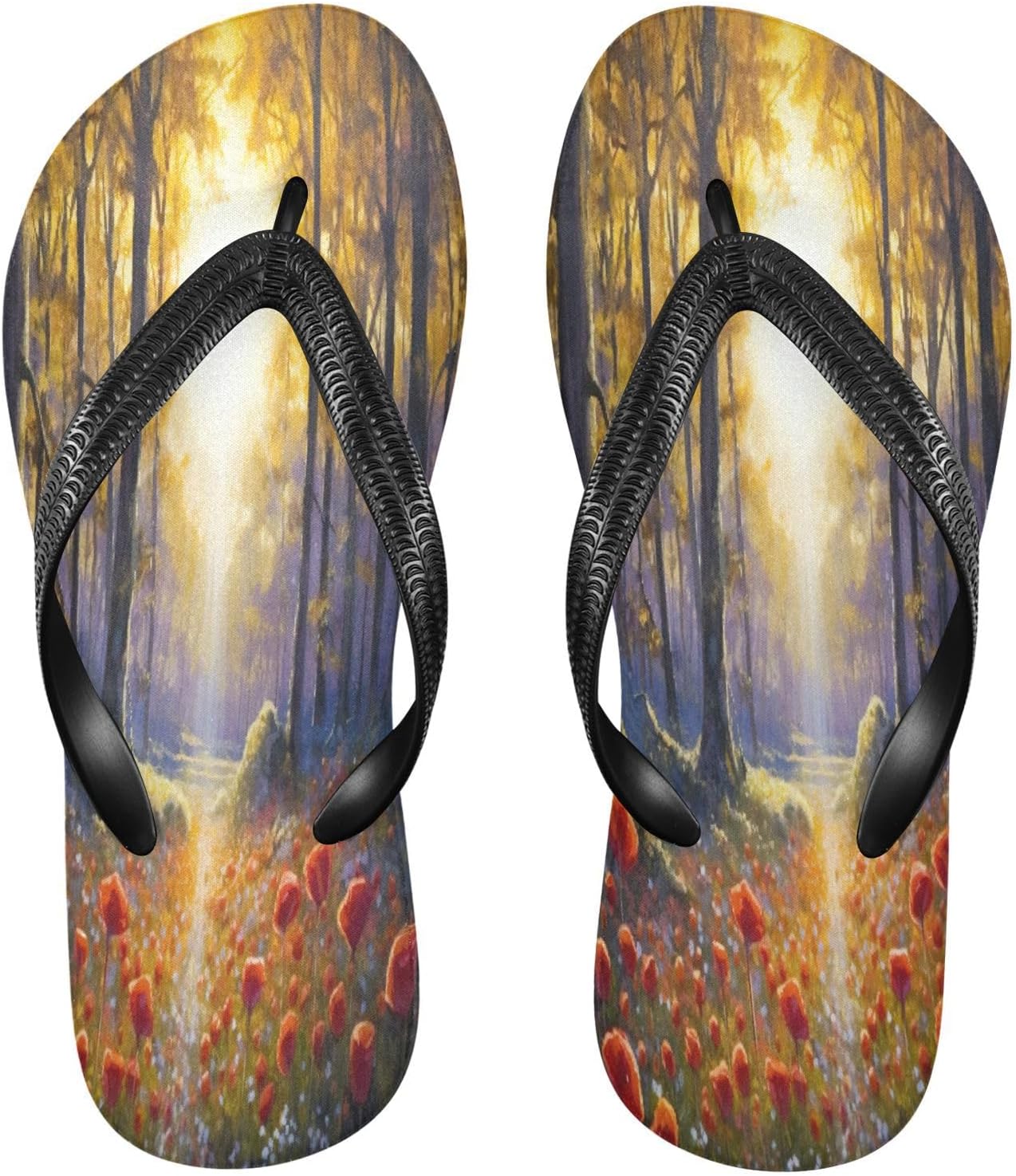 

Винтажные цветочные шлепанцы с маками, пляжные шлепанцы для душа, резиновые нескользящие летние тапочки для мужчин и женщин Sinestour, Vintage Flowers Poppies Forest