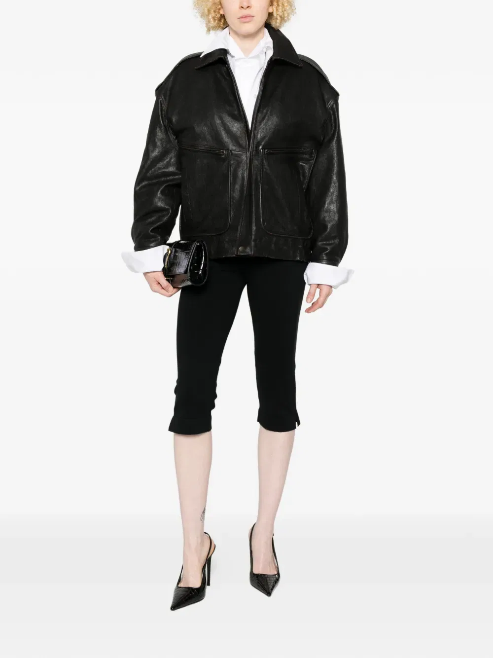 Кожаная куртка Saint Laurent, черный — фото 2