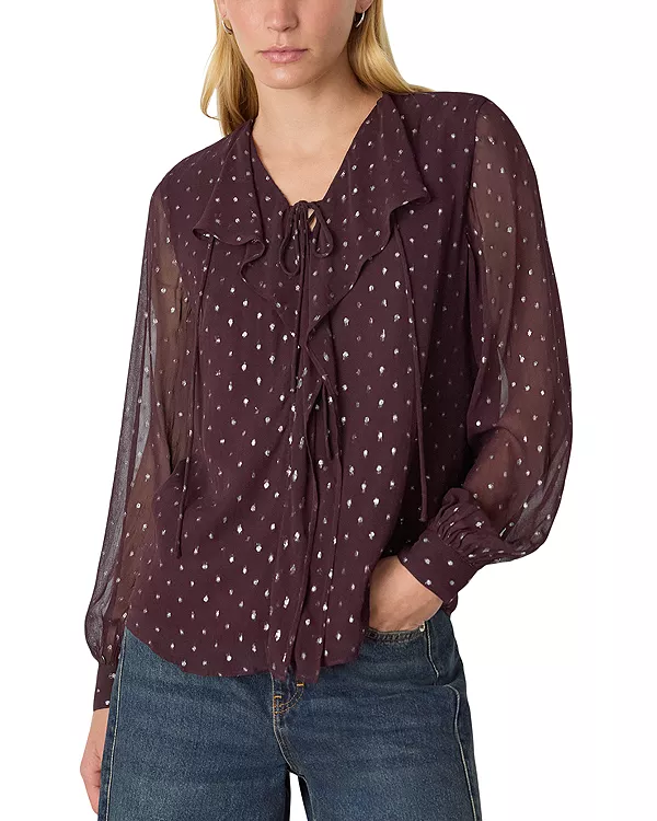 

Блузка с металлизированной жаккардовой оборкой Whistles, красный