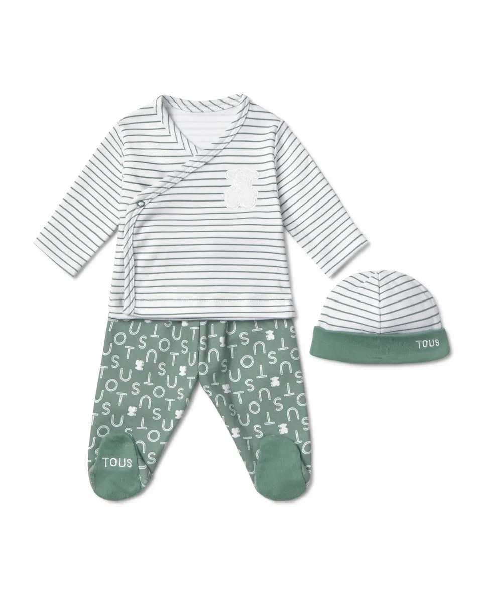 

Комплект для новорожденного из хлопка в полоску с принтом Tous, зеленый