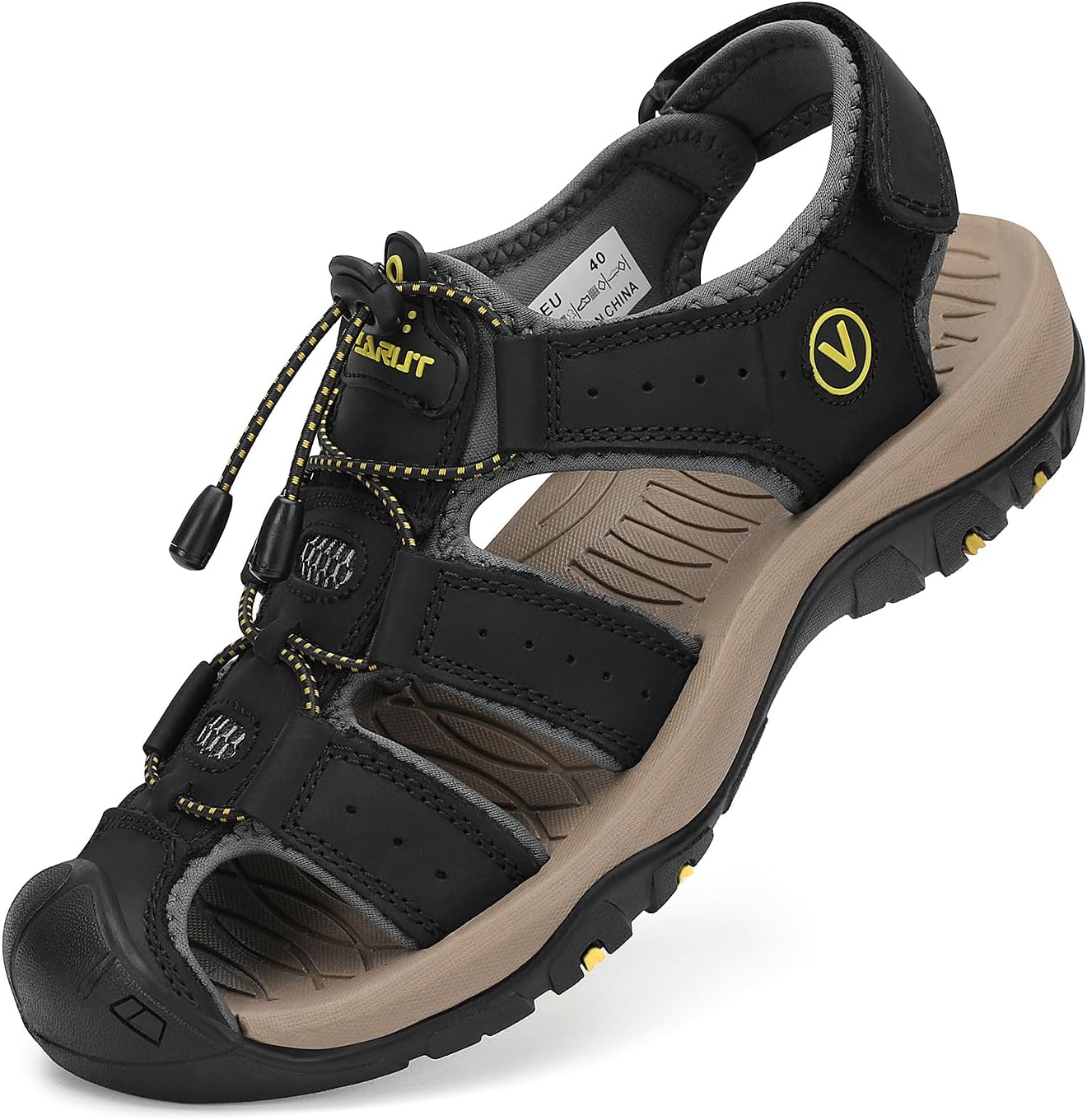 

Мужские спортивные сандалии FLARUT для активного отдыха, походов, с закрытым носком, кожаные, легкие, для прогулок по тропам, повседневные сандалии, водоотталкивающие, черный