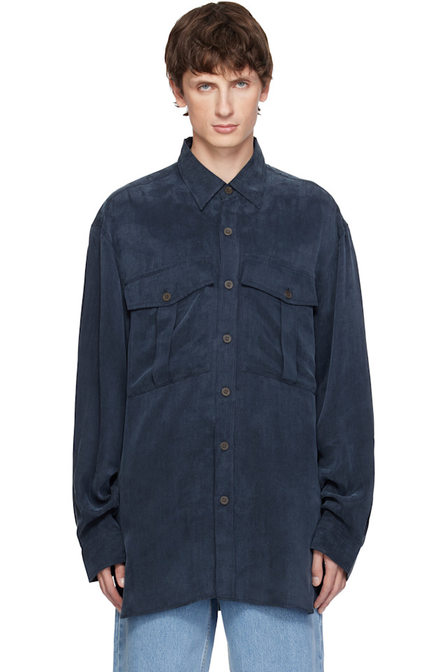 

Рубашка из купро большого размера Dries Van Noten, темно-синий