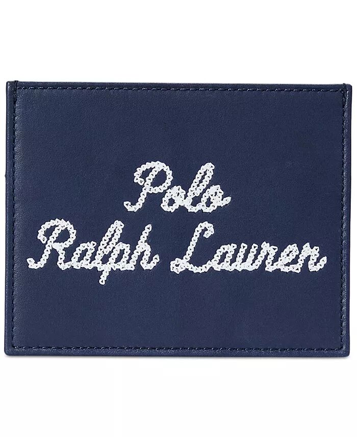 

Мужской кожаный футляр для визиток с вышивкой Polo Ralph Lauren, синий