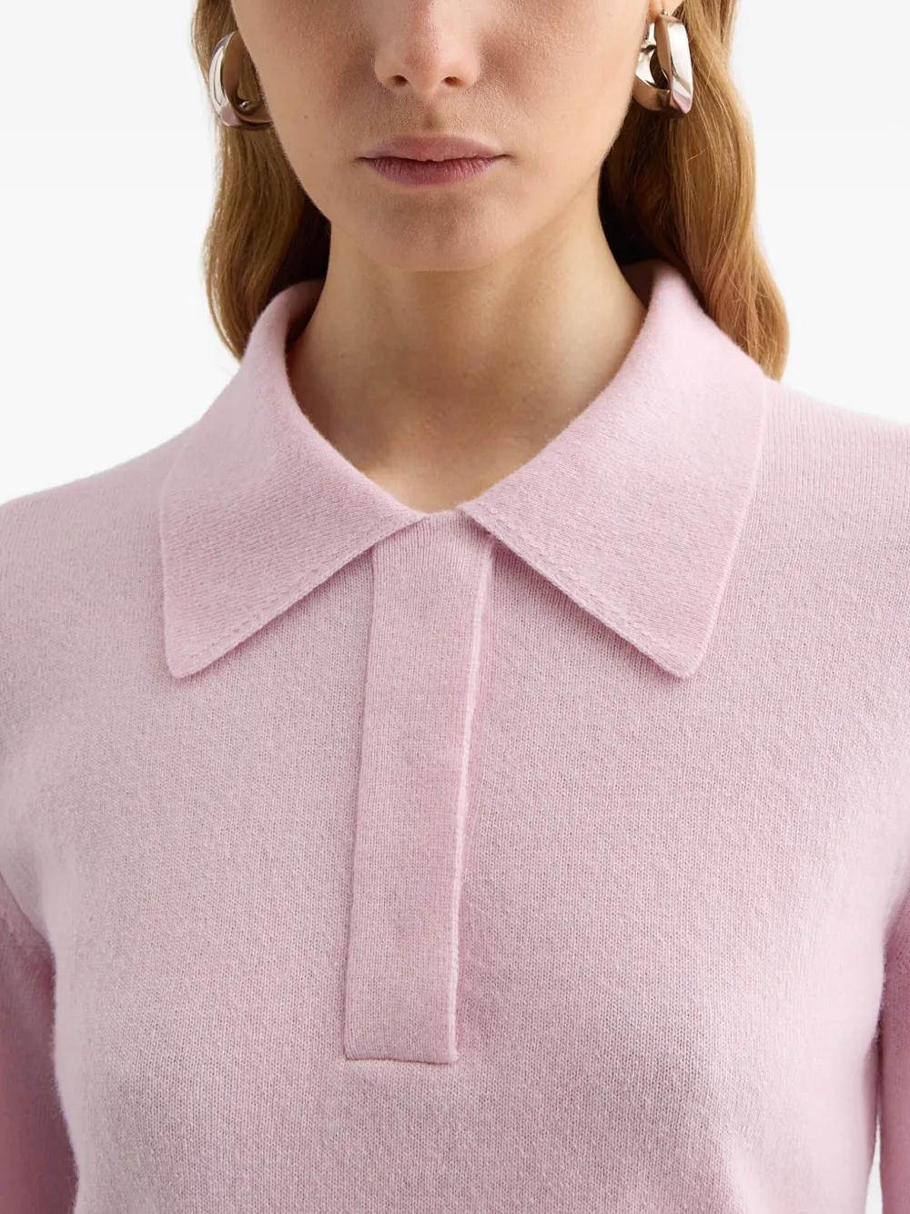 Шерстяной свитер с воротником поло Jil Sander, розовый — фото 3