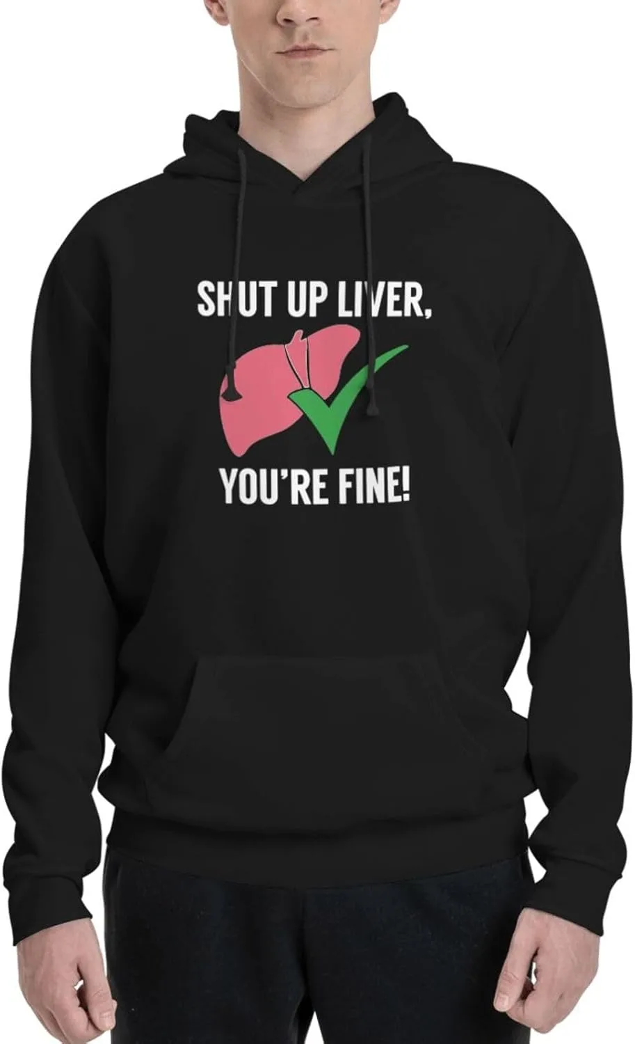 Мужская толстовка Shuts Up Liver You're Fine в стиле хип-хоп с длинными рукавами, капюшоном и карманами Generic, черный