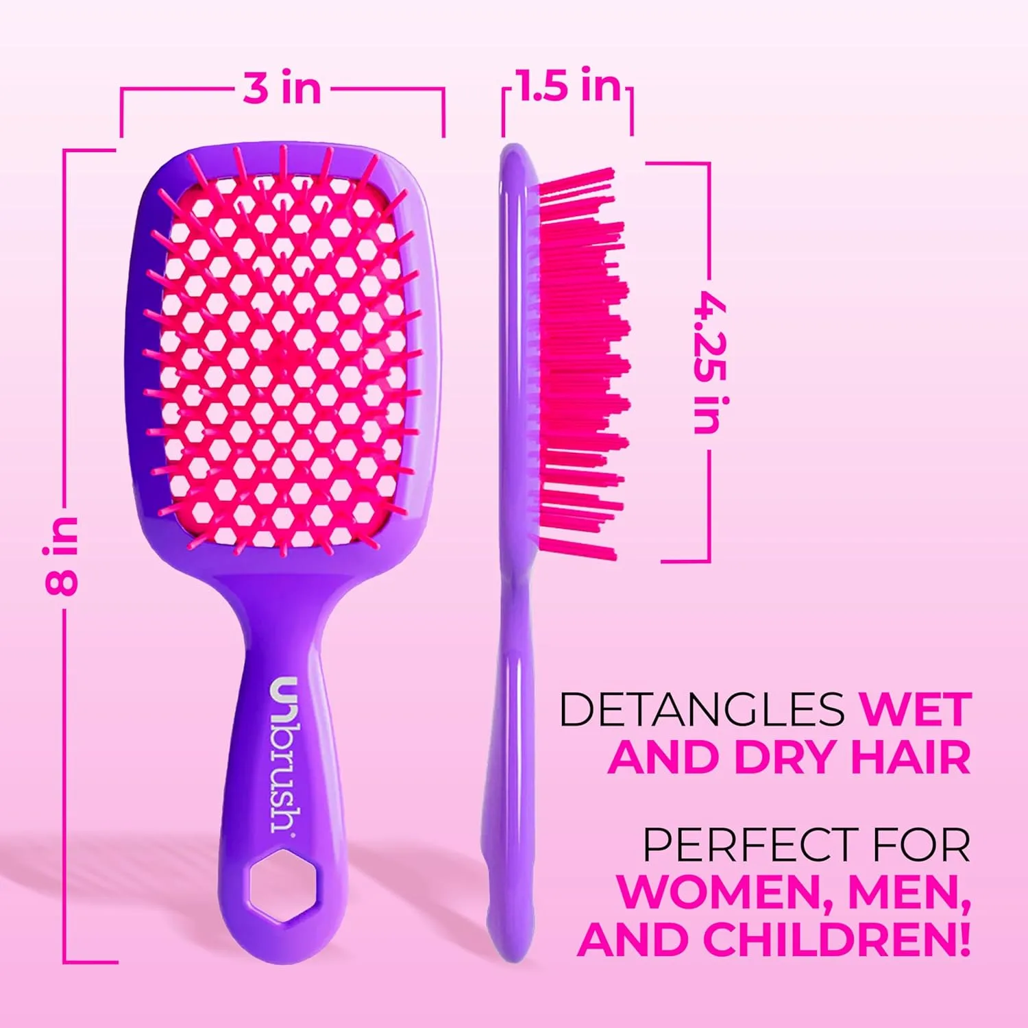 Расческа FHI Heat UNbrush для безболезненного расчесывания всех типов влажных и сухих волос - прочные антистатические щетинки DuoFlex, легкая ручка, вентилируемая конструкция. 1 шт. (12 шт.), Electric Berry Purple — фото 4