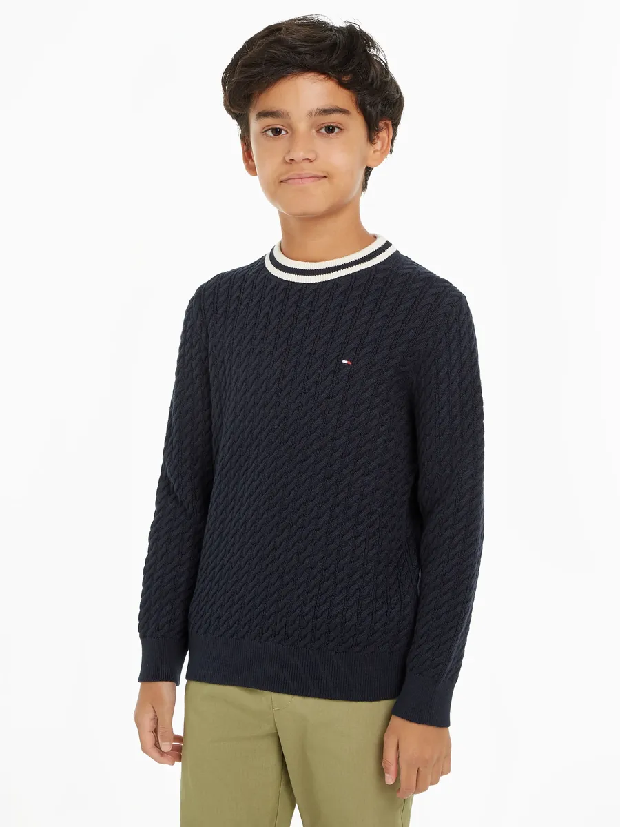 

Свитер Tommy Hilfiger с круглым вырезом "RINGER CABLE SWEATER", детский до 16 лет, сплошной узор с косичками, цвет Desert Sky