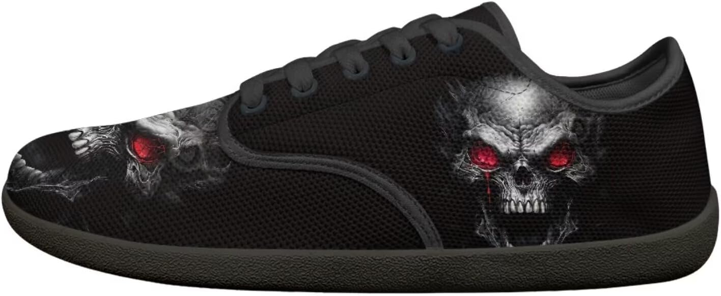 

Мужские кроссовки низкие повседневные с шнуровкой, с широким носком, для ходьбы, кроссовки с подошвой нулевого перепада Pointodoor, Skull Pattern
