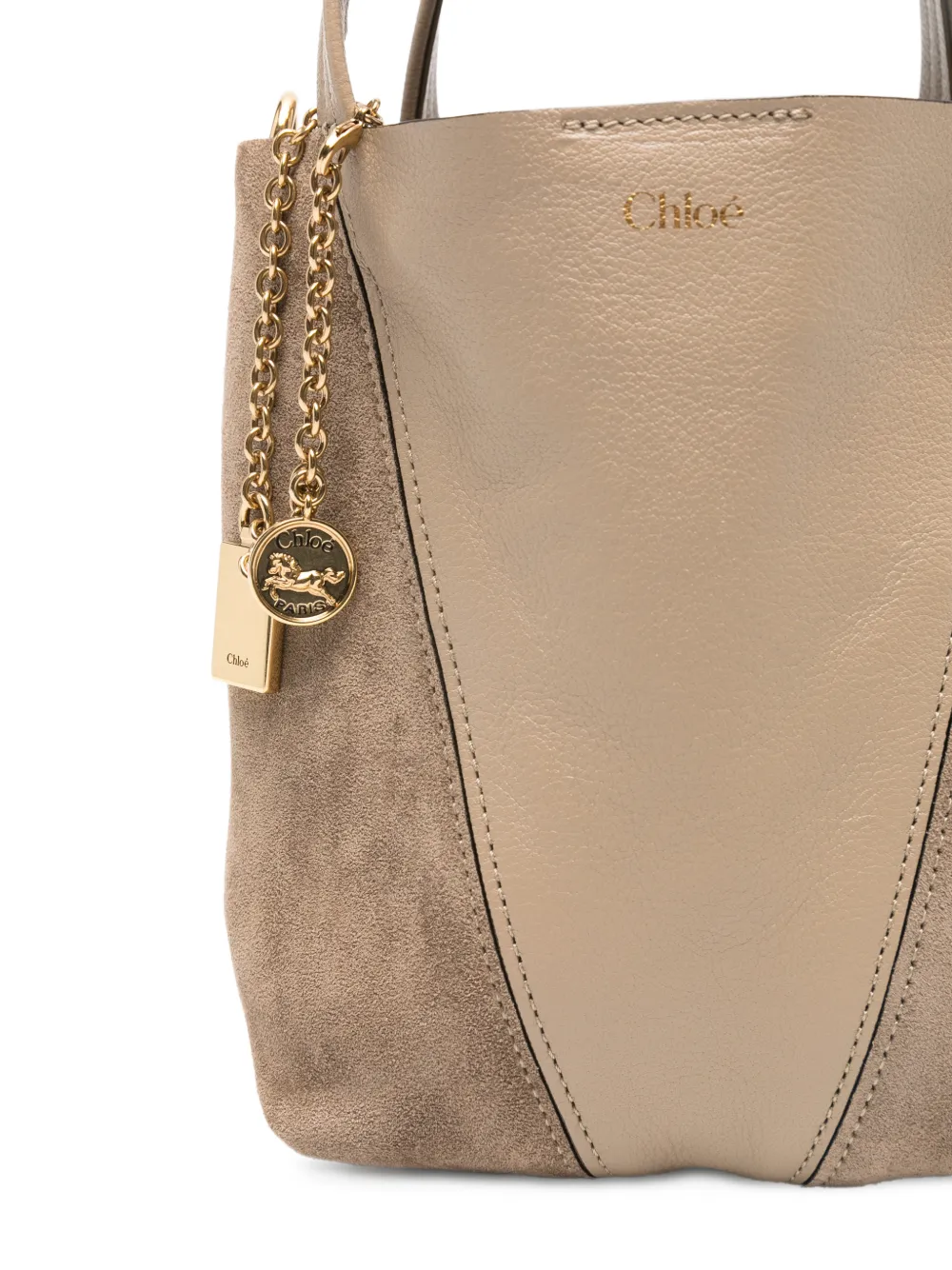 Маленькая сумка-тоут из зернистой кожи и замши Chloe, бежевый — фото 4
