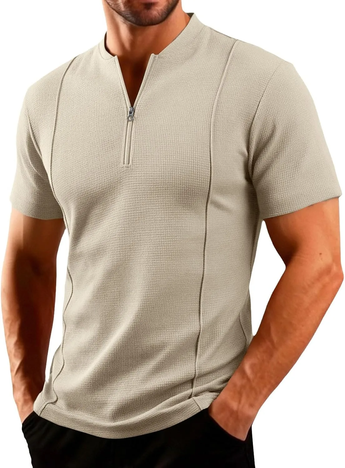 Мужская поло с коротким рукавом и воротником-стойкой, Slim Fit, текстурированная