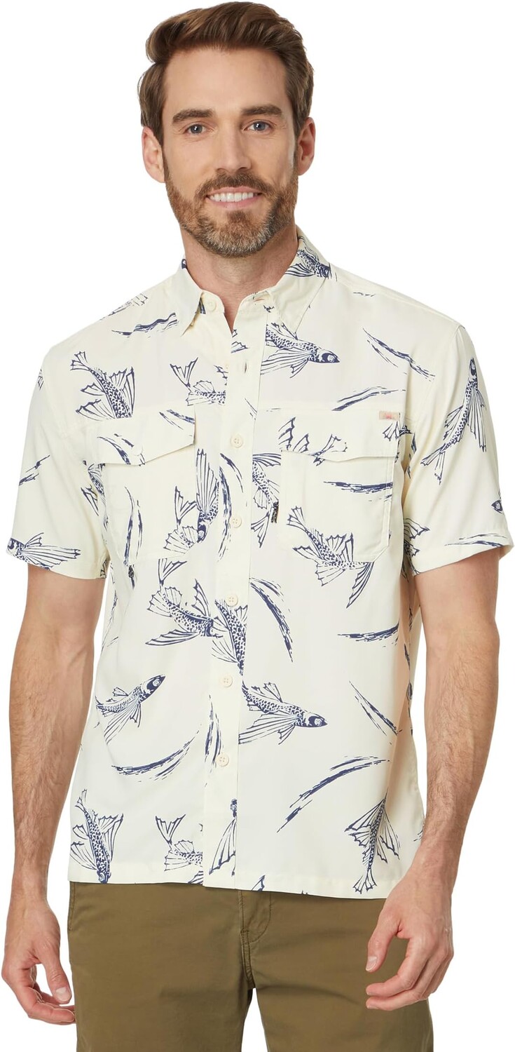 

Рубашка Faherty Short Sleeve Shorelite Air Shirt, цвет Cream Island Fish
