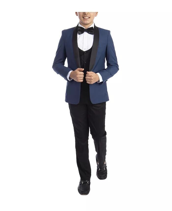 Комплект из 5 предметов для смокинга Slim Fit Shawl для большого мальчика Perry Ellis, синий — фото 4