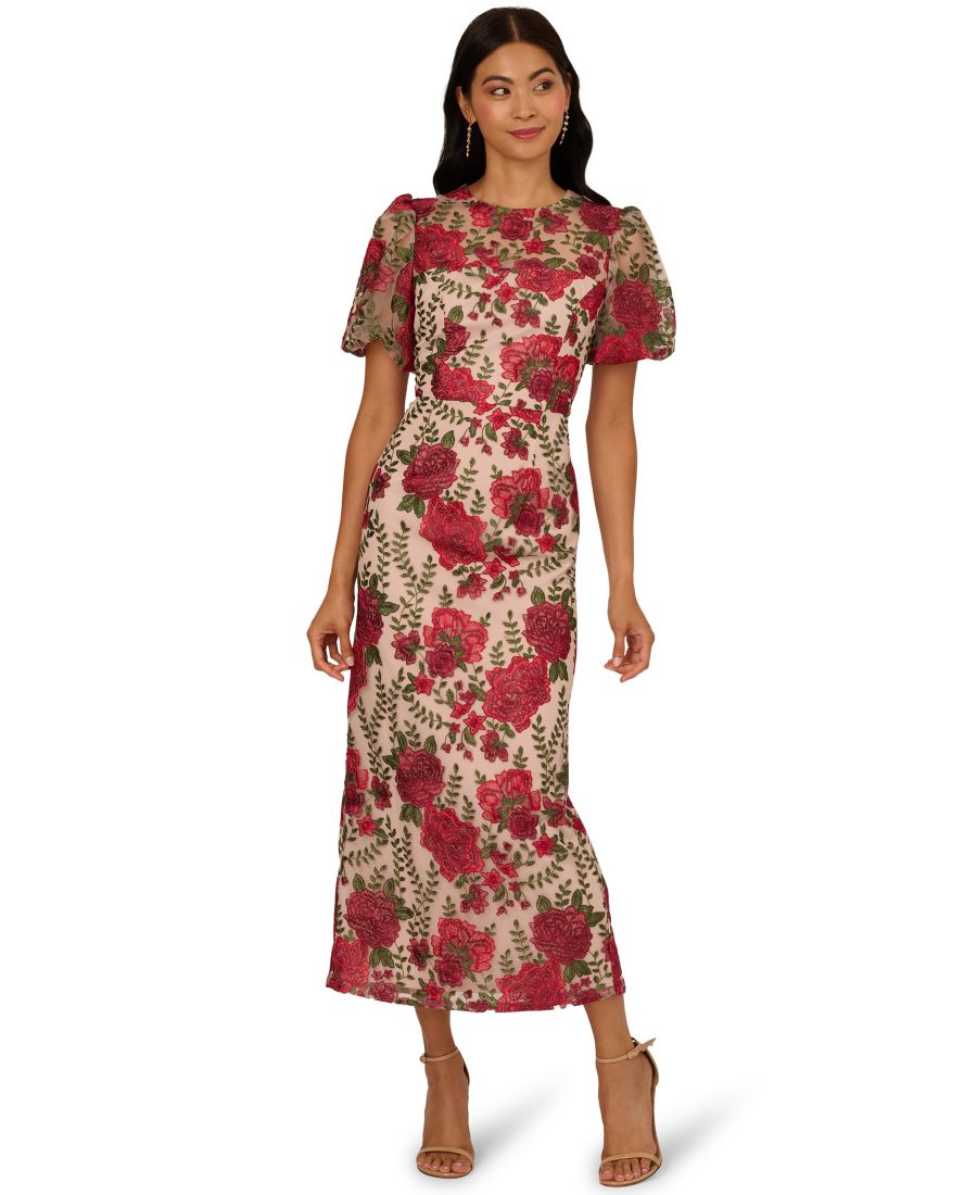 

Женское платье с вышитыми пышными рукавами Adrianna Papell, Red/Nude