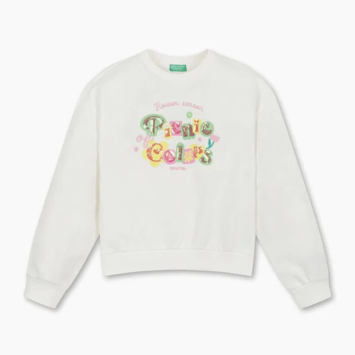 Детский свитшот Picnic Flower, айвори, от Benetton Kids
