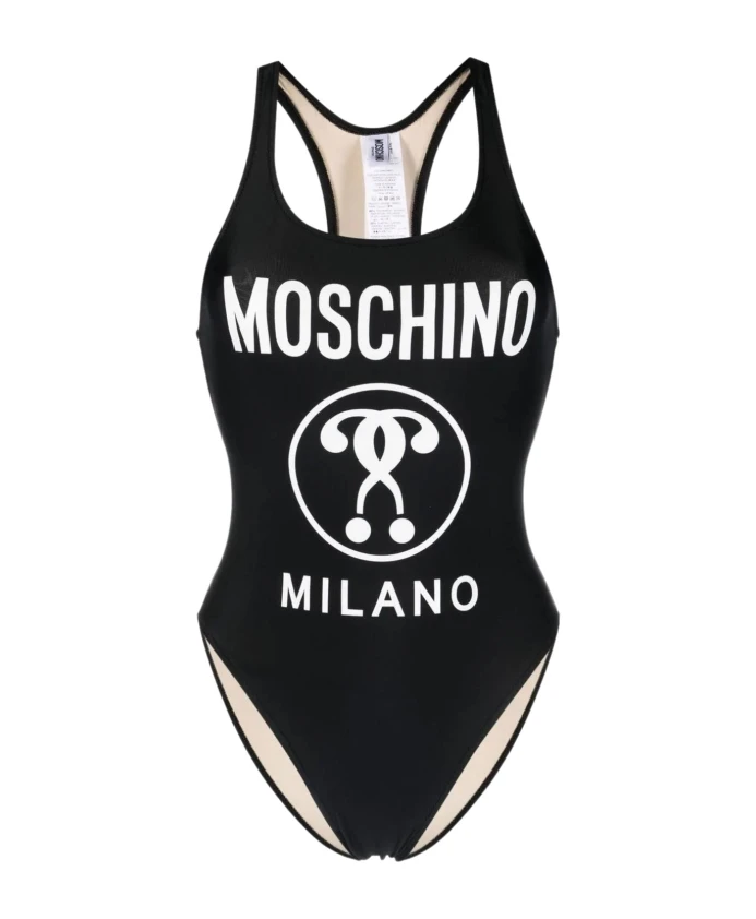 

Черный слитный купальник с рисунком в виде двойного вопросительного знака. Moschino, черный