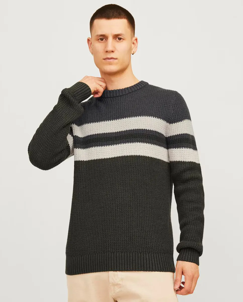 

Мужской структурированный свитер с круглым вырезом Jack & Jones, темно-зеленый