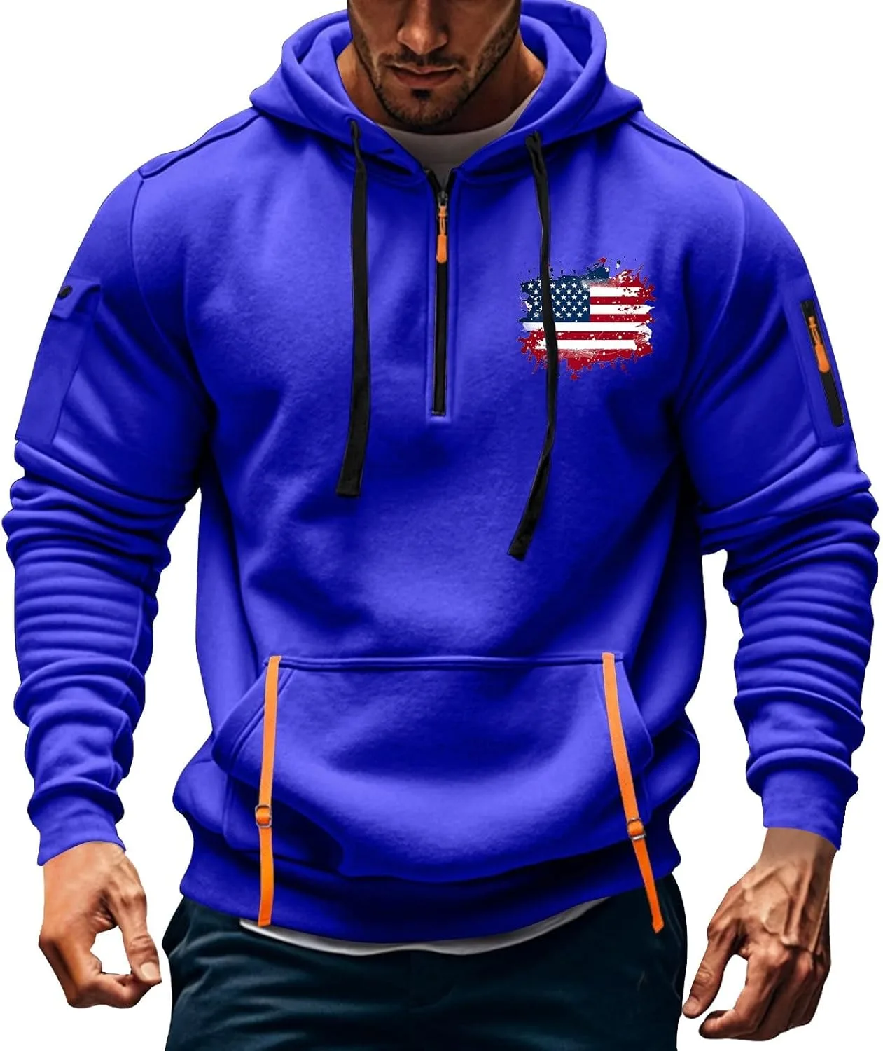 Толстовка с капюшоном для мужчин Quarter Zip Vintage с длинным рукавом и карманами — фото 2