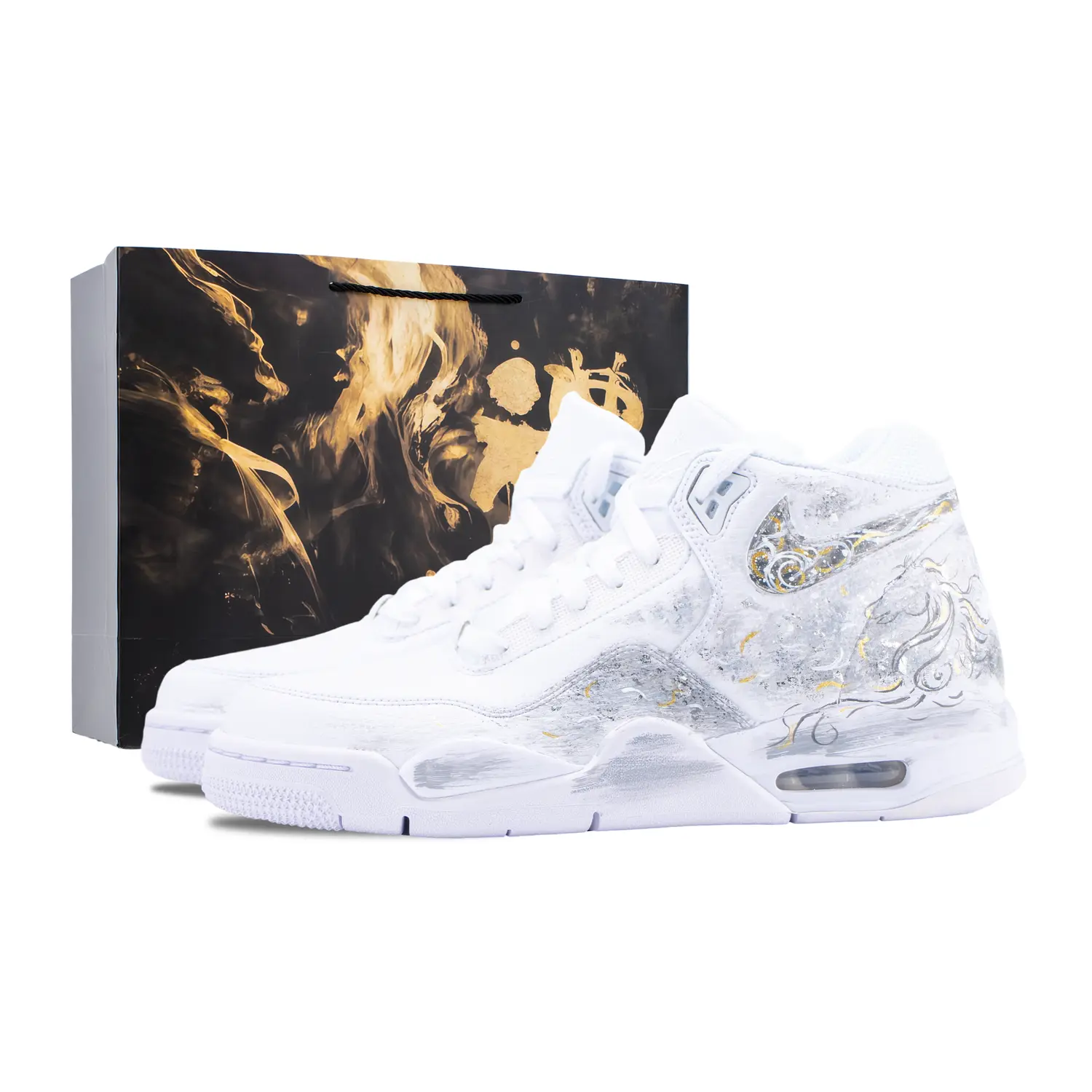 

Nike Баскетбольные кроссовки Flight Legacy, унисекс, средней высоты, серо-золотые