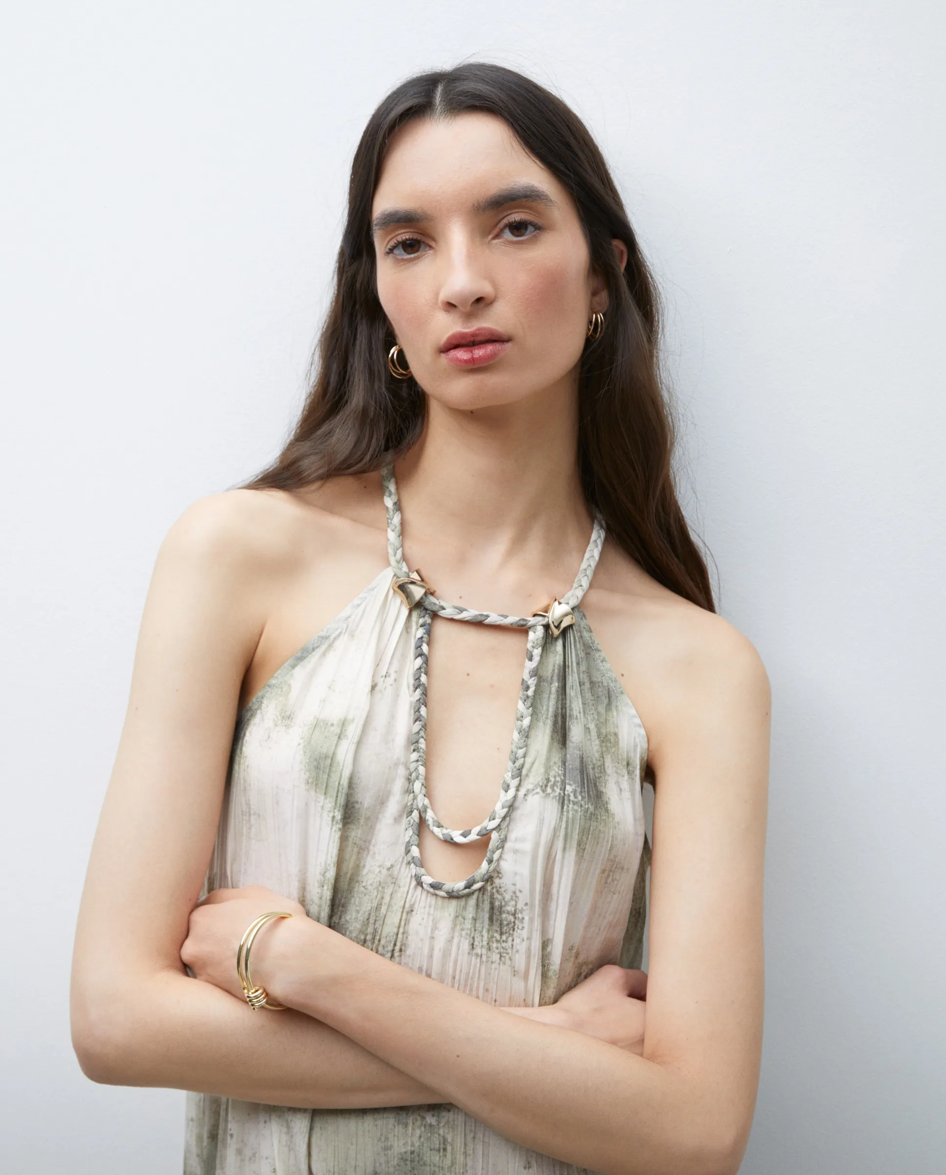 

Расписной бесшовный миди-сарафан с деталью в виде косы Tintoretto, зеленый