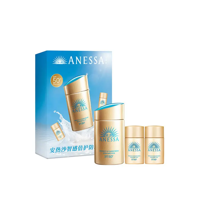 Маленькая золотая бутылочка солнцезащитного крема 2024 Edition UV Protection, Waterproof, And Sweatproof SpF50+ ANESSA, Three-Piece Set: Smart Sense Protection Sun Lotion 60ml+Protection Sun Lotion 20ml+Protection Sun Lotion 20ml