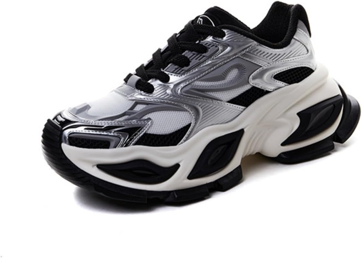 

Мужские модные кроссовки с дышащей сеткой и кожей, на шнуровке, с массивной подошвой, повседневные, с нескользящей подошвой, с круглым носком, для вождения, ходьбы, тенниса и бега Netehadi, белый/черный