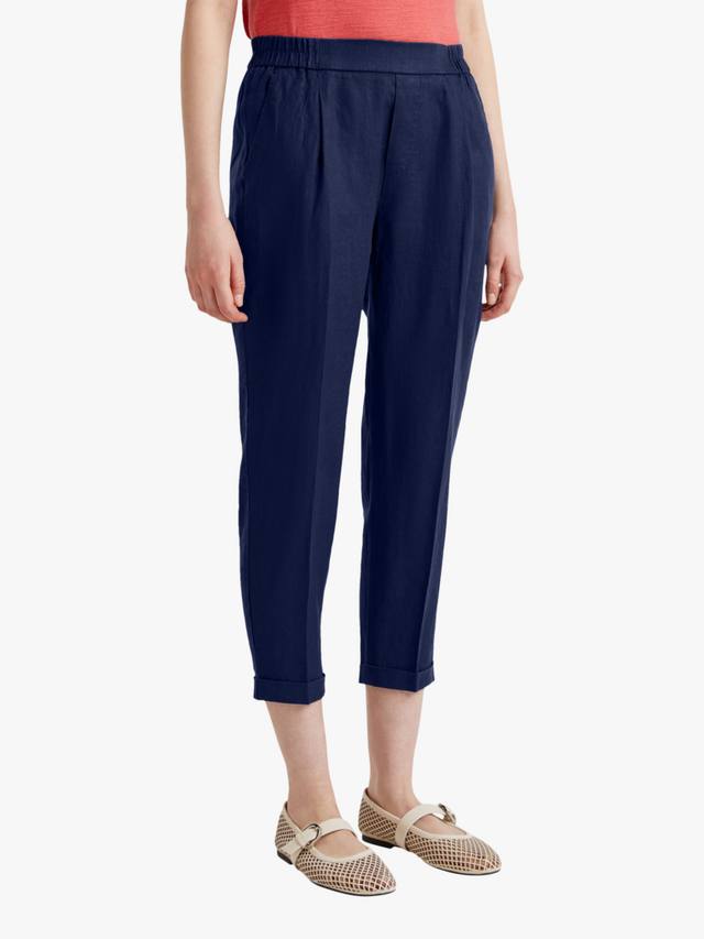 

Прямые укороченные брюки из чистого льна Benetton, цвет Night Blue
