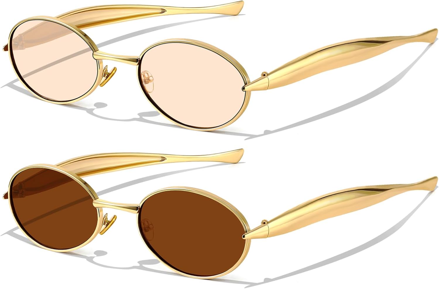 

Солнцезащитные очки GRFISIA в стиле ретро, ​​овальные, для женщин и мужчин, в стиле 70-х, с золотистой металлической оправой, защита от УФ-излучения UV400, B-gold Frame Champagne Lens + Gold Frame Brown Lens